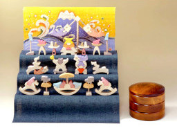 小黒三郎　五月人形　組み木　円武者三段飾り　堀内あき　特製垂幕　富士　