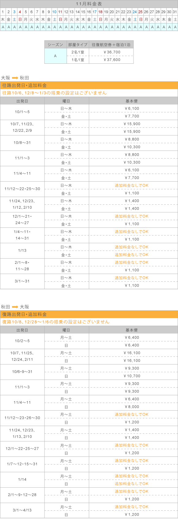 11月料金表