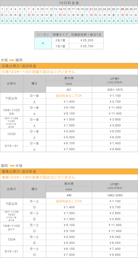 10月料金表