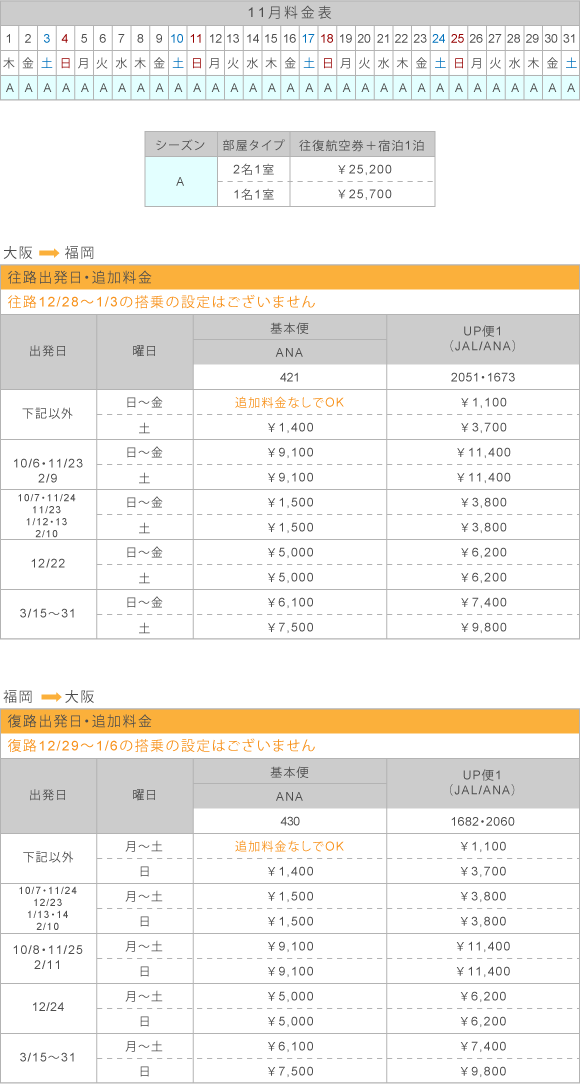 11月料金表