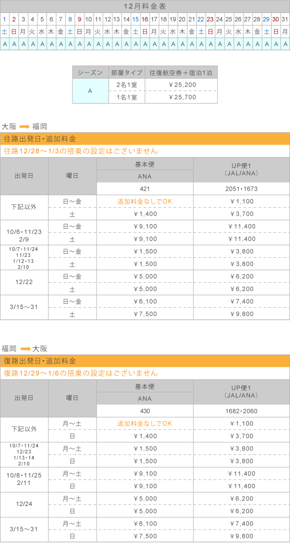 12月料金表