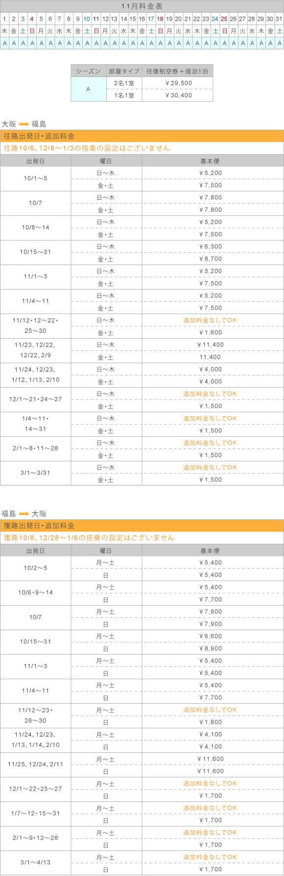 11月料金表