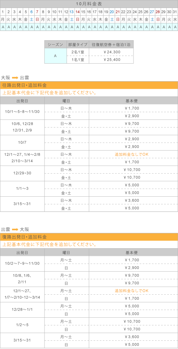 10月料金表