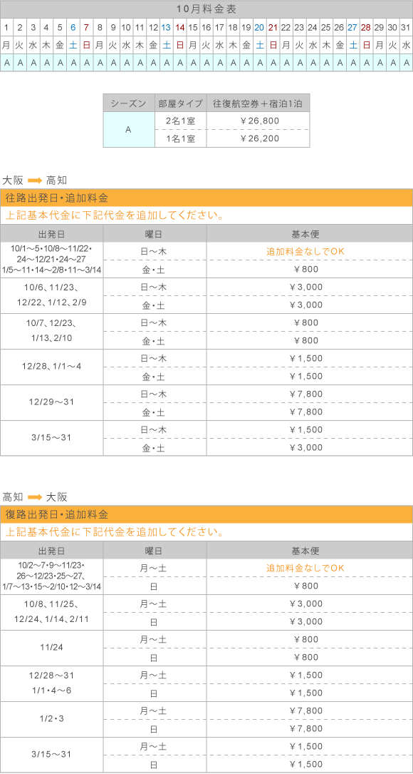 10月料金表