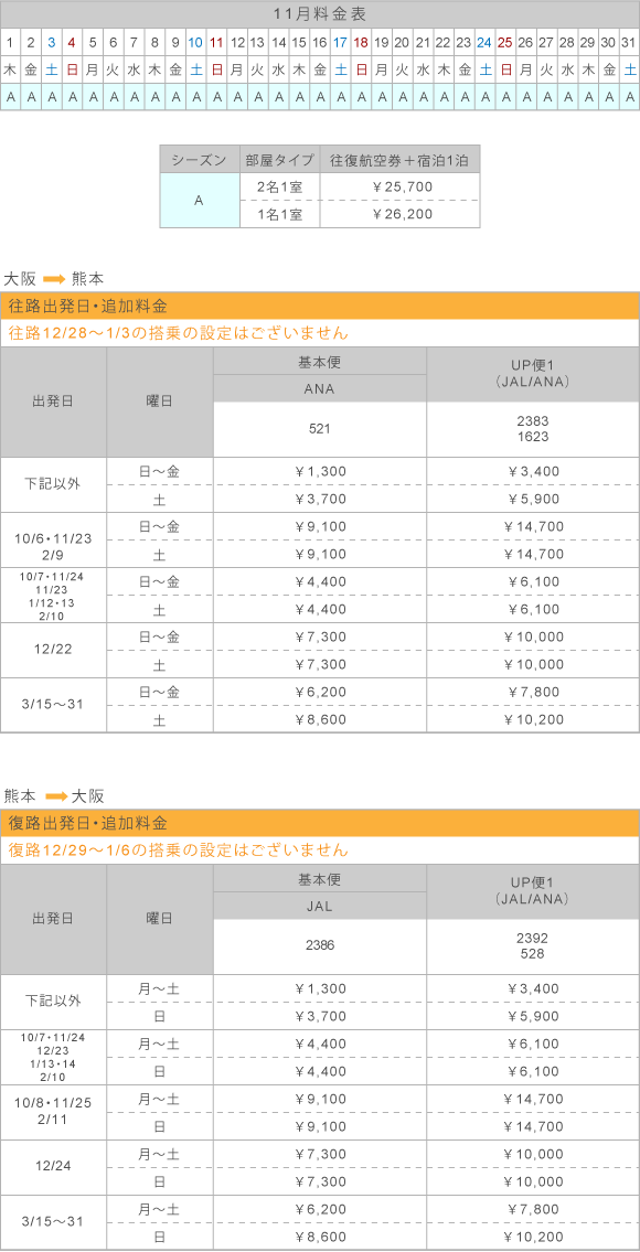 11月料金表