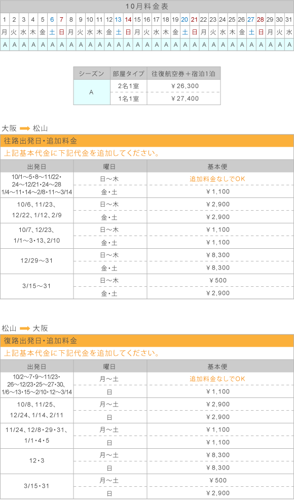 10月料金表