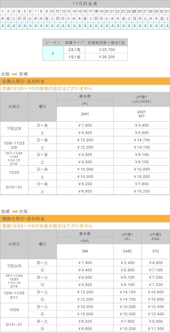 11月料金表