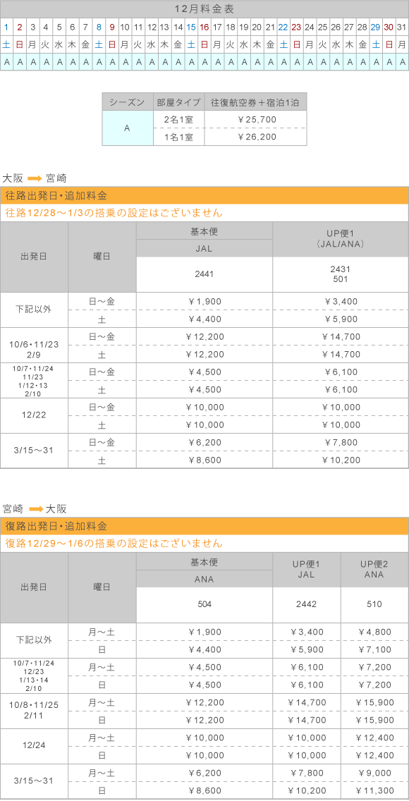 12月料金表