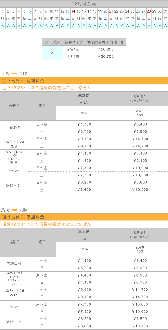 10月料金表