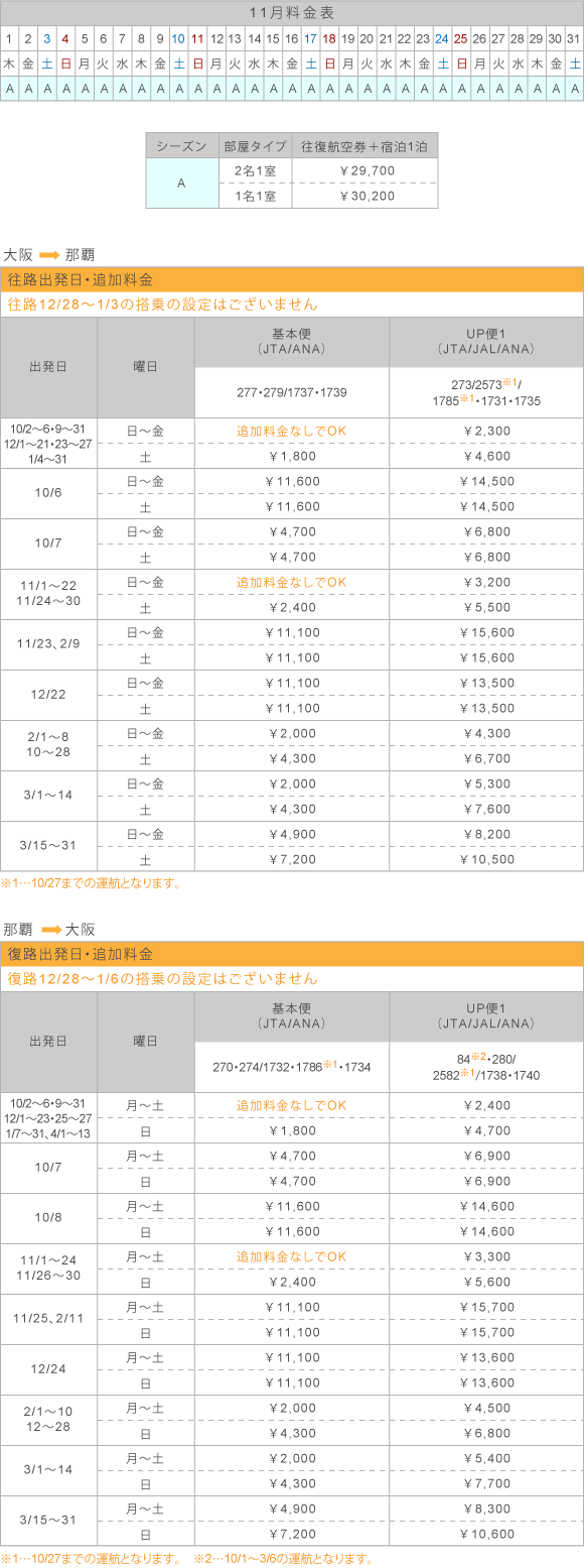 11月料金表