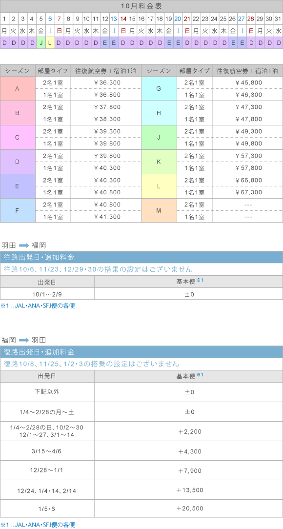 10月料金表