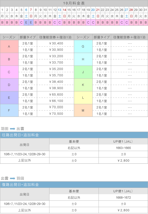 10月料金表