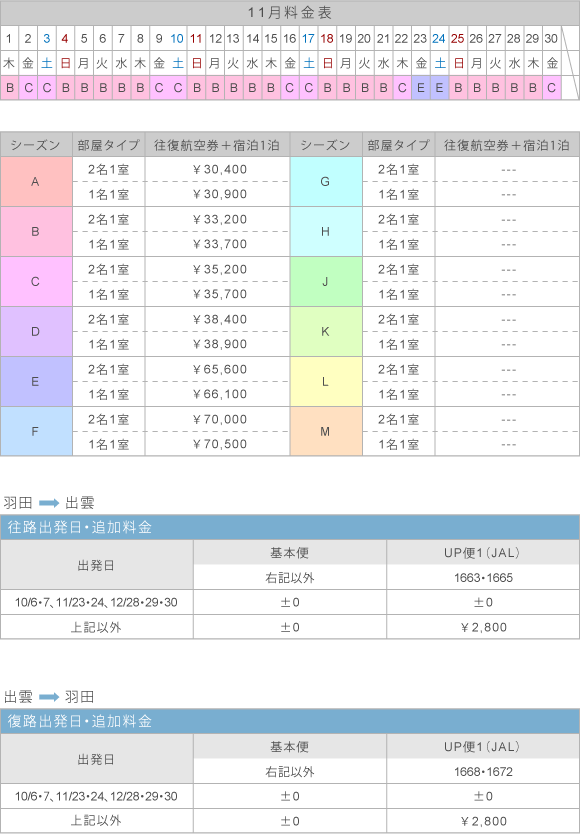 11月料金表