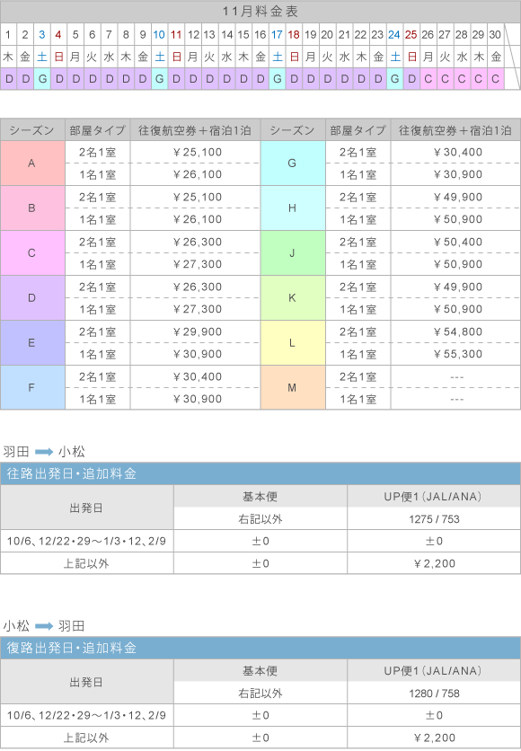 11月料金表