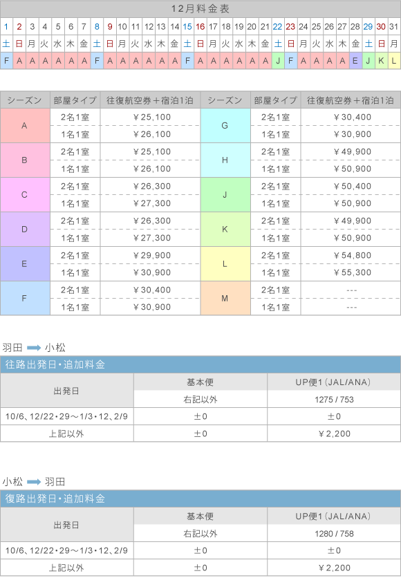 12月料金表