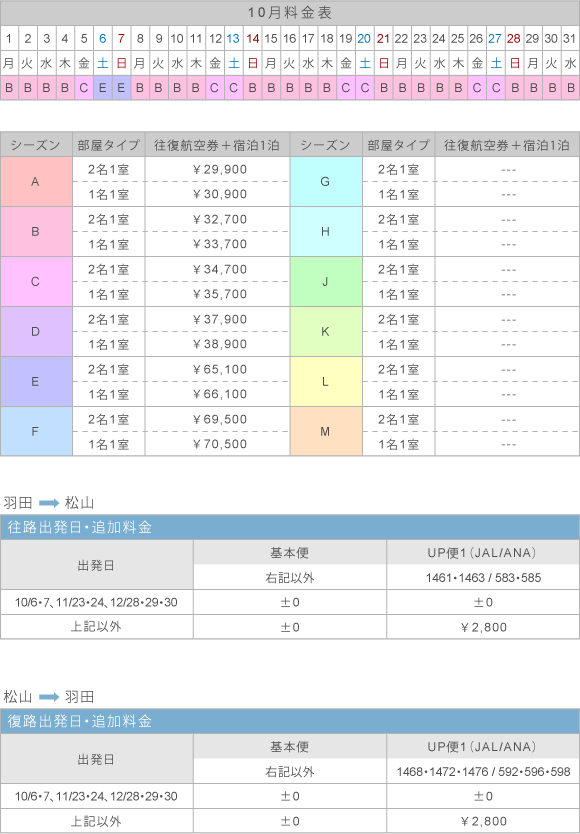 10月料金表