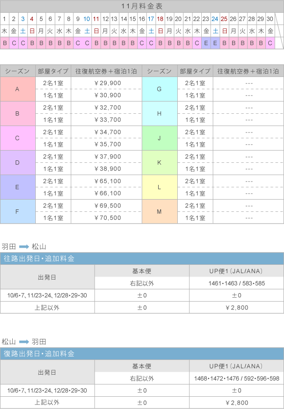 11月料金表