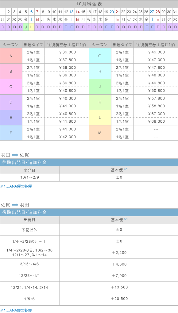 10月料金表