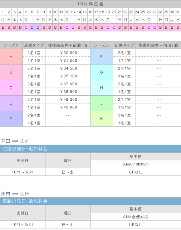 10月料金表