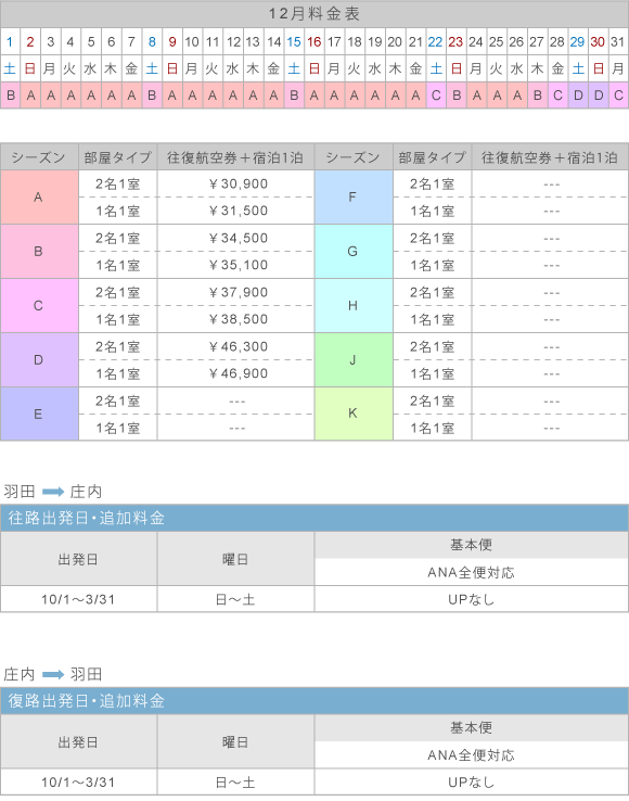 12月料金表