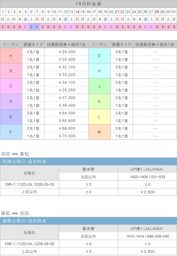 10月料金表