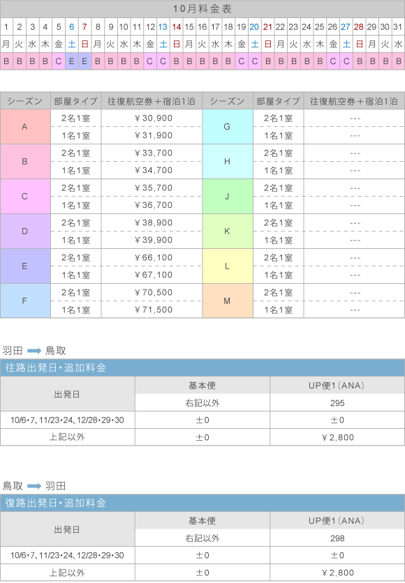 10月料金表