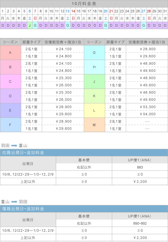 10月料金表