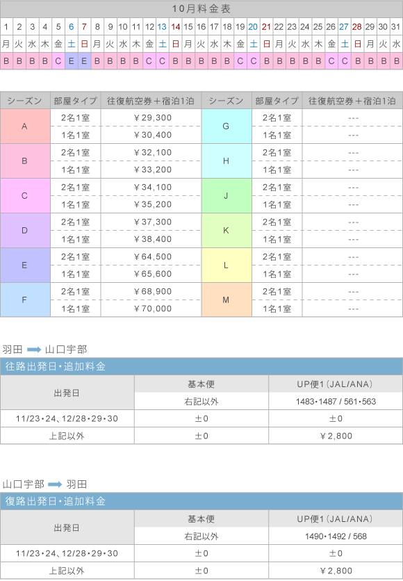 10月料金表